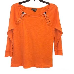 Lauren Ralph Lauren Criss Cross Detail 3/4 Sleeve Top Orange‎ Large